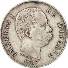 Italia, Umberto I, Lira, 1887, Milan, MB+, Argento, KM:24.2