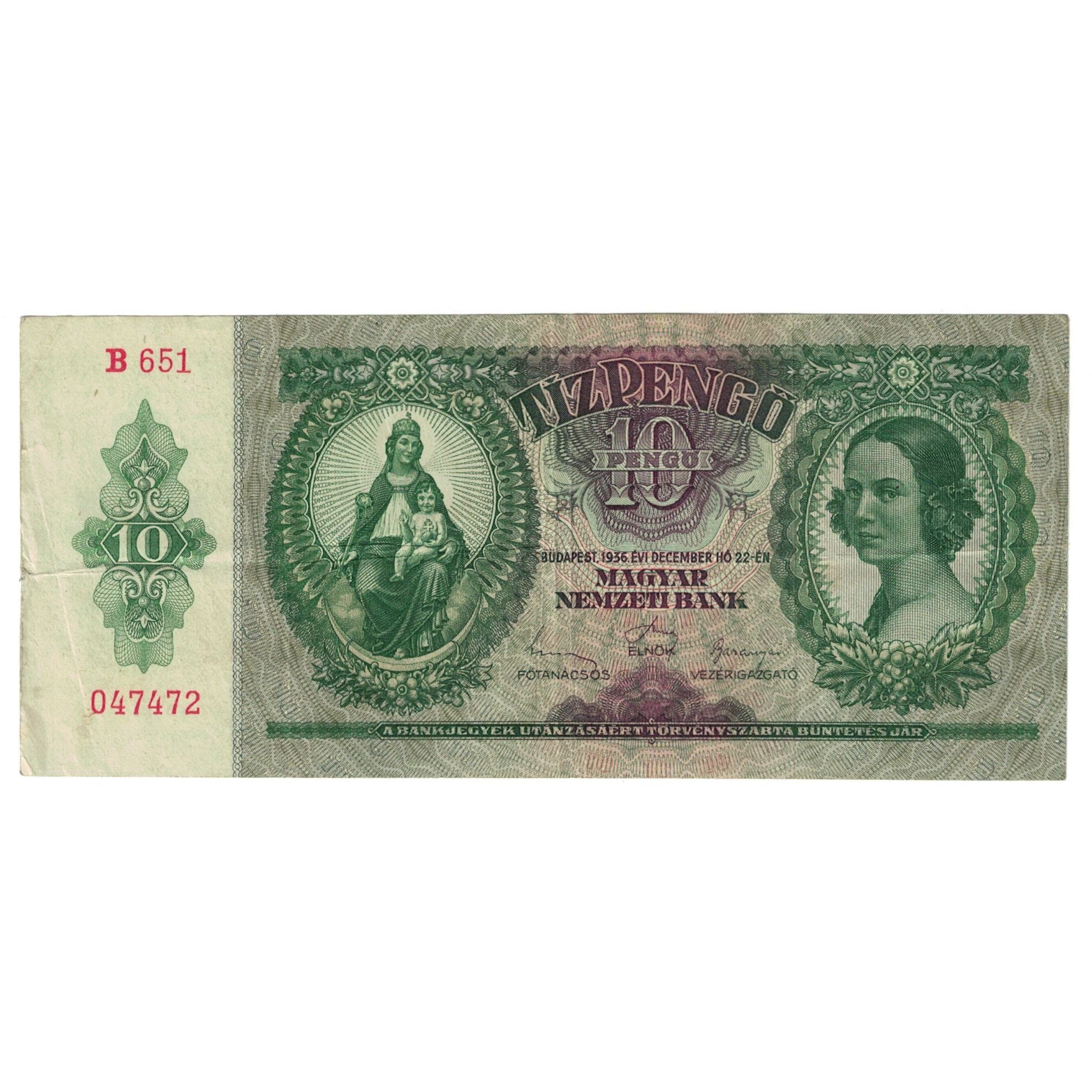 Banknote, Hungary, 10 Pengö, 1936, 1936-12-22, KM:113, EF(40-45)