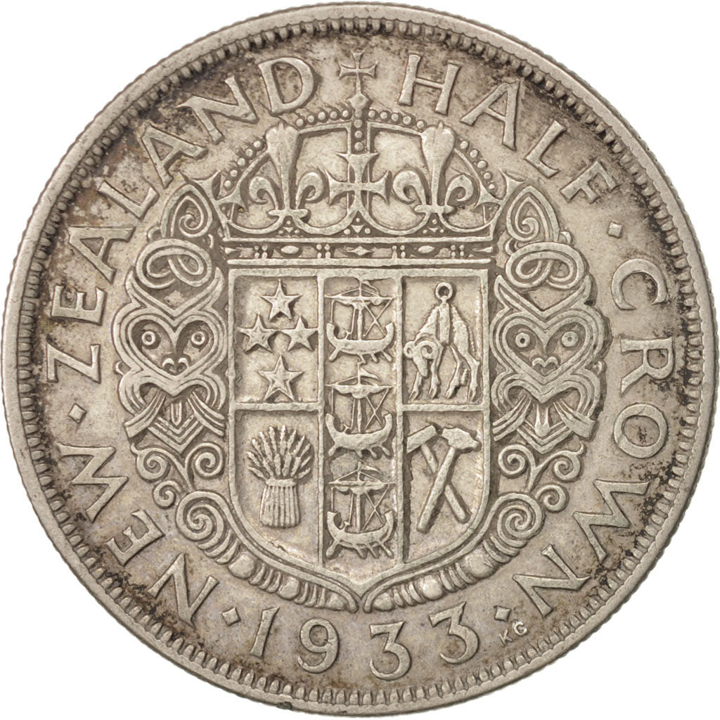 Monnaie, Nouvelle-Zélande, George V, 1/2 Crown, 1933, TTB, Argent, KM:5