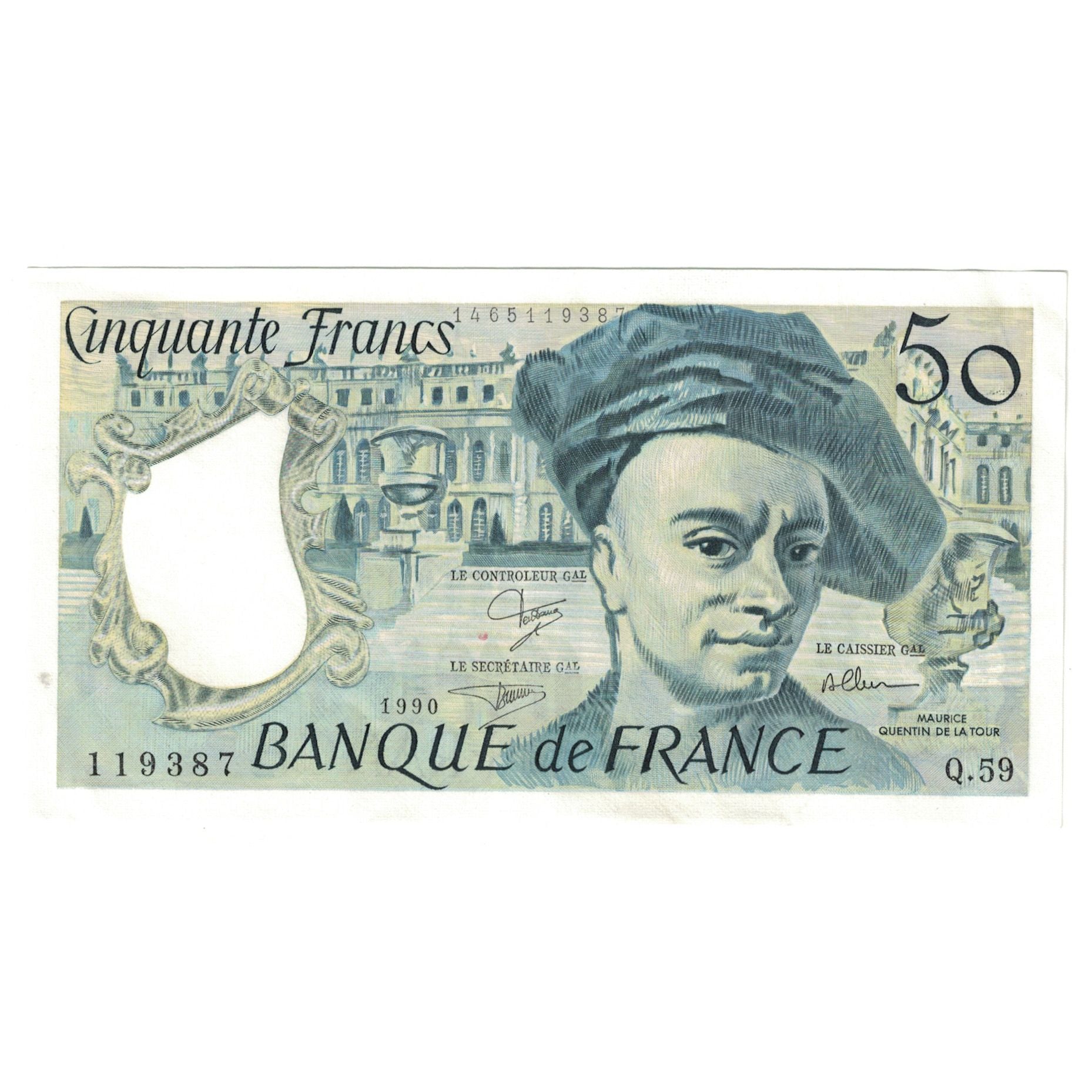 France, 50 Francs, Quentin de La Tour, 1990, Q.59, AU(55-58), Fayette:67.16