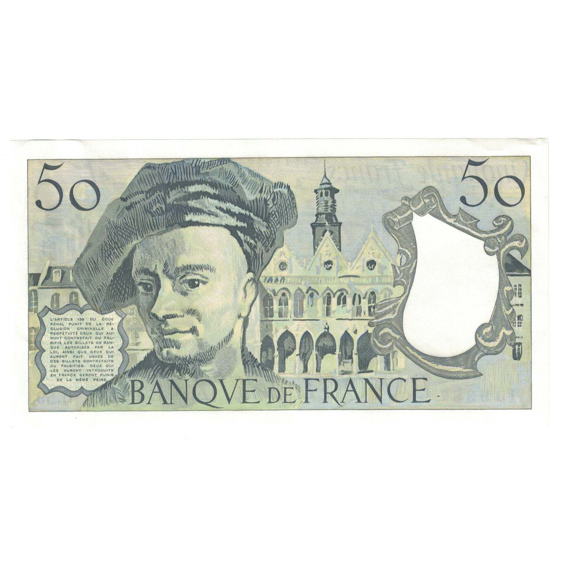 France, 50 Francs, Quentin de La Tour, 1990, Q.59, AU(55-58), Fayette:67.16