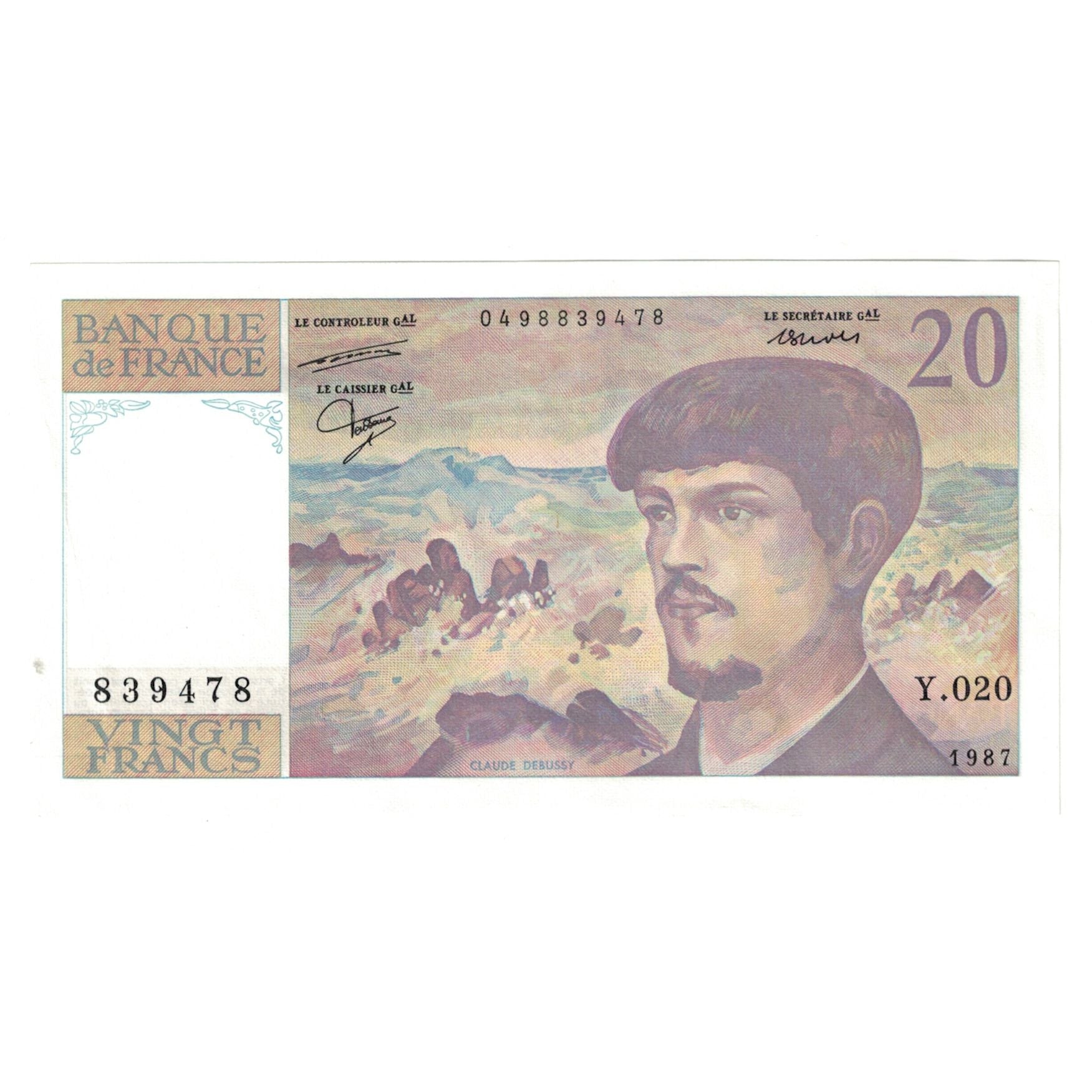 Frankreich, 20 Francs, Debussy, 1987, Y.020, UNZ, Fayette:66.08, KM:151b