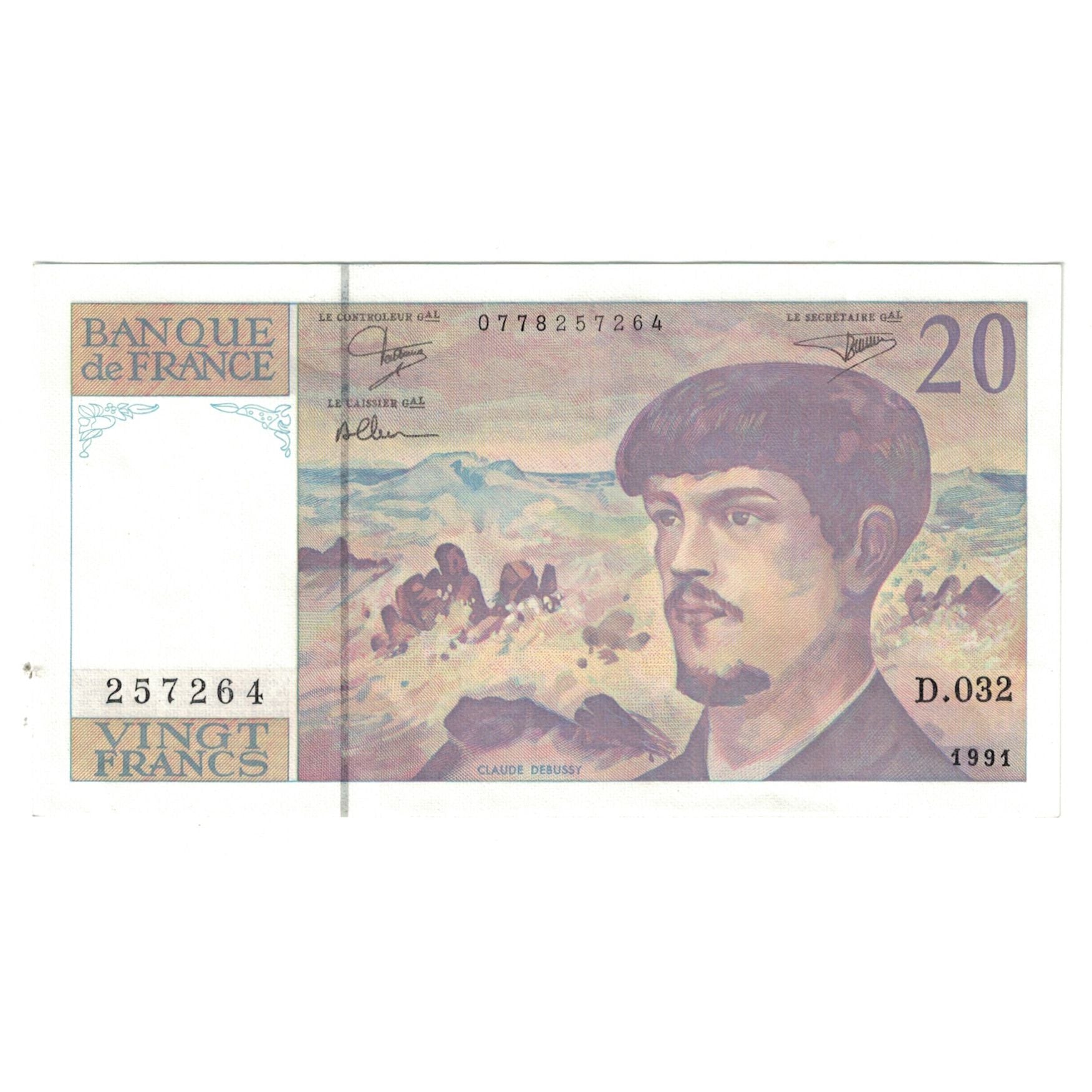 France, 20 Francs, Debussy, 1991, D.032, UNC(65-70), Fayette:66bis.02, KM:151e