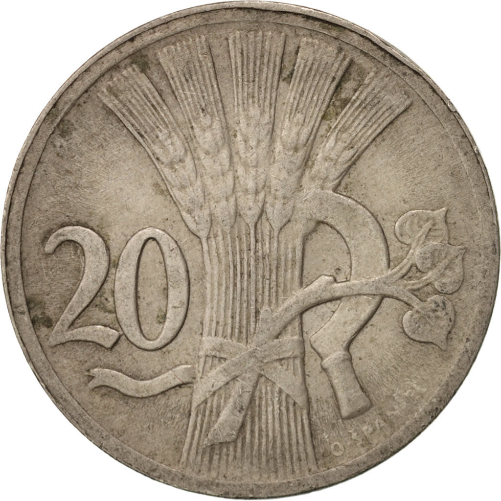 Czechoslovakia, 20 Haleru, 1938, EF(40-45), Copper-nickel, KM:1