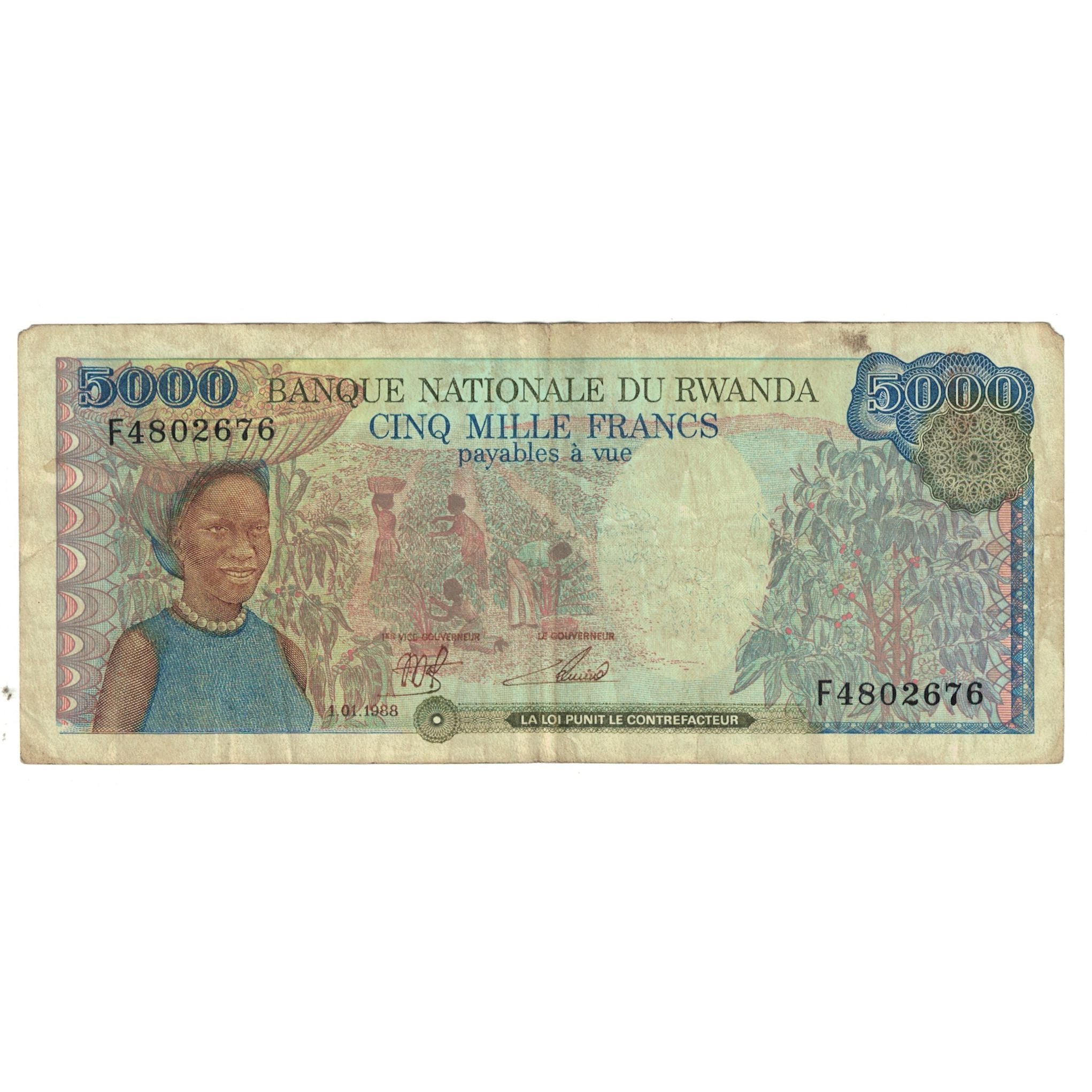 Banknote, Rwanda, 5000 Francs, 1988, 1988-01-01, KM:22, VF(20-25)
