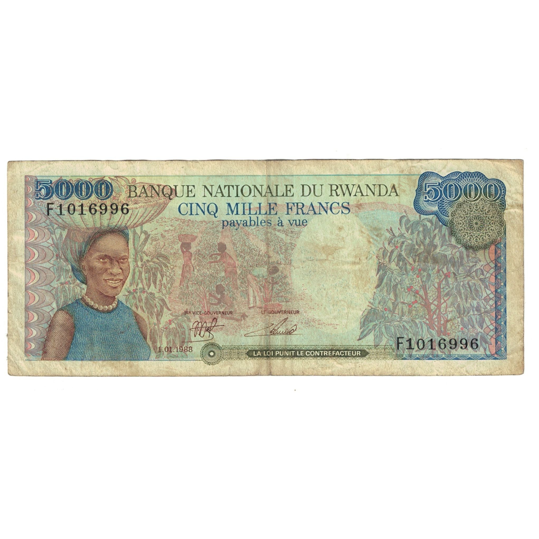 Banconote, Ruanda, 5000 Francs, 1988, 1988-01-01, KM:22, MB