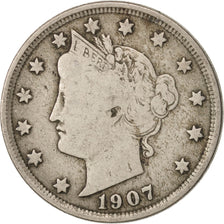 États-Unis, Liberty Nickel, 5 Cents, 1907, U.S. Mint, Philadelphia, TTB, KM 112