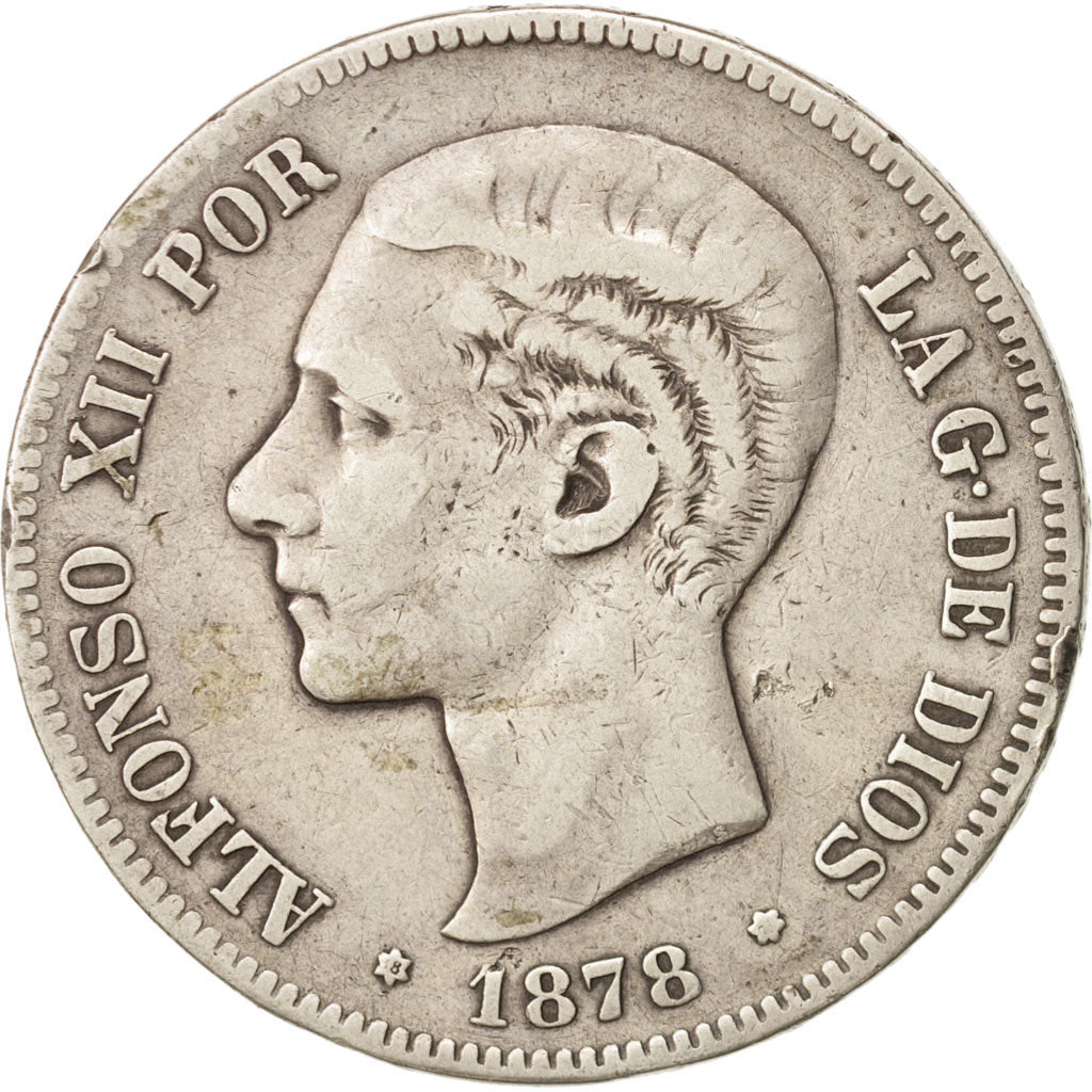 Spain, Alfonso XII, 5 Pesetas, 1878, Madrid, VF(30-35), Silver, KM:676