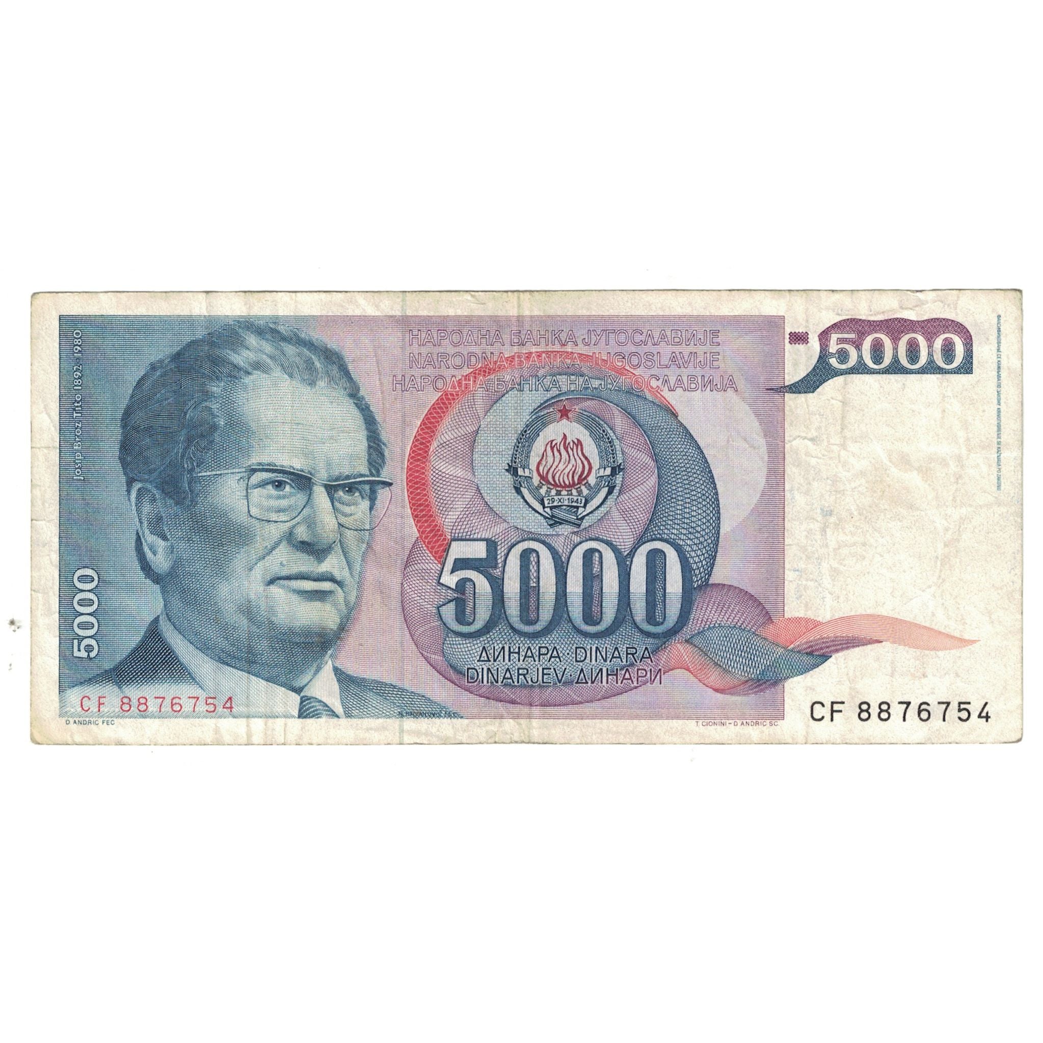 Banknote, Yugoslavia, 5000 Dinara, 1985, 1985-05-01, KM:93a, EF(40-45)