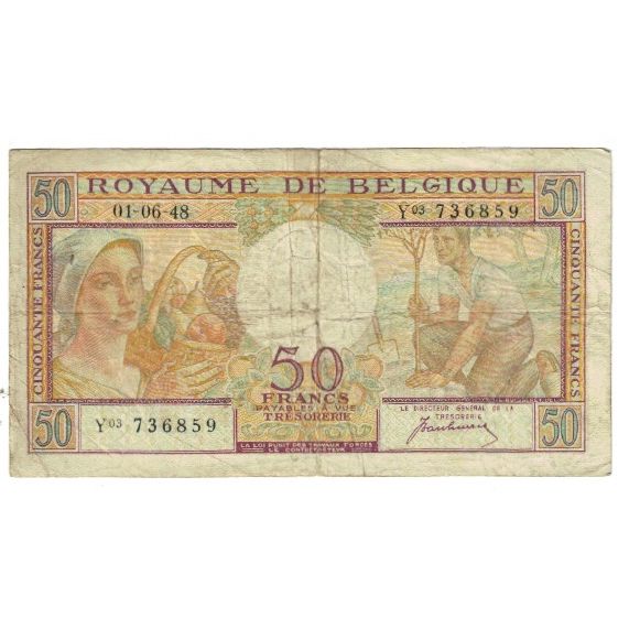 Banknote, Belgium, 50 Francs, 1948, 1948-06-01, KM:133b, VF(20-25)