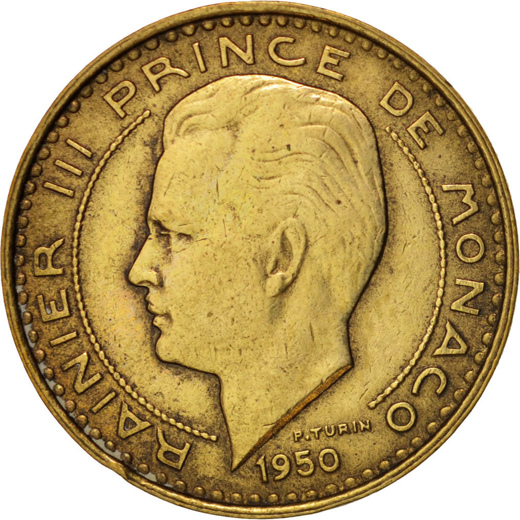 Monaco, Rainier III, 10 Francs, 1950, EF(40-45), Aluminum-Bronze, KM:130