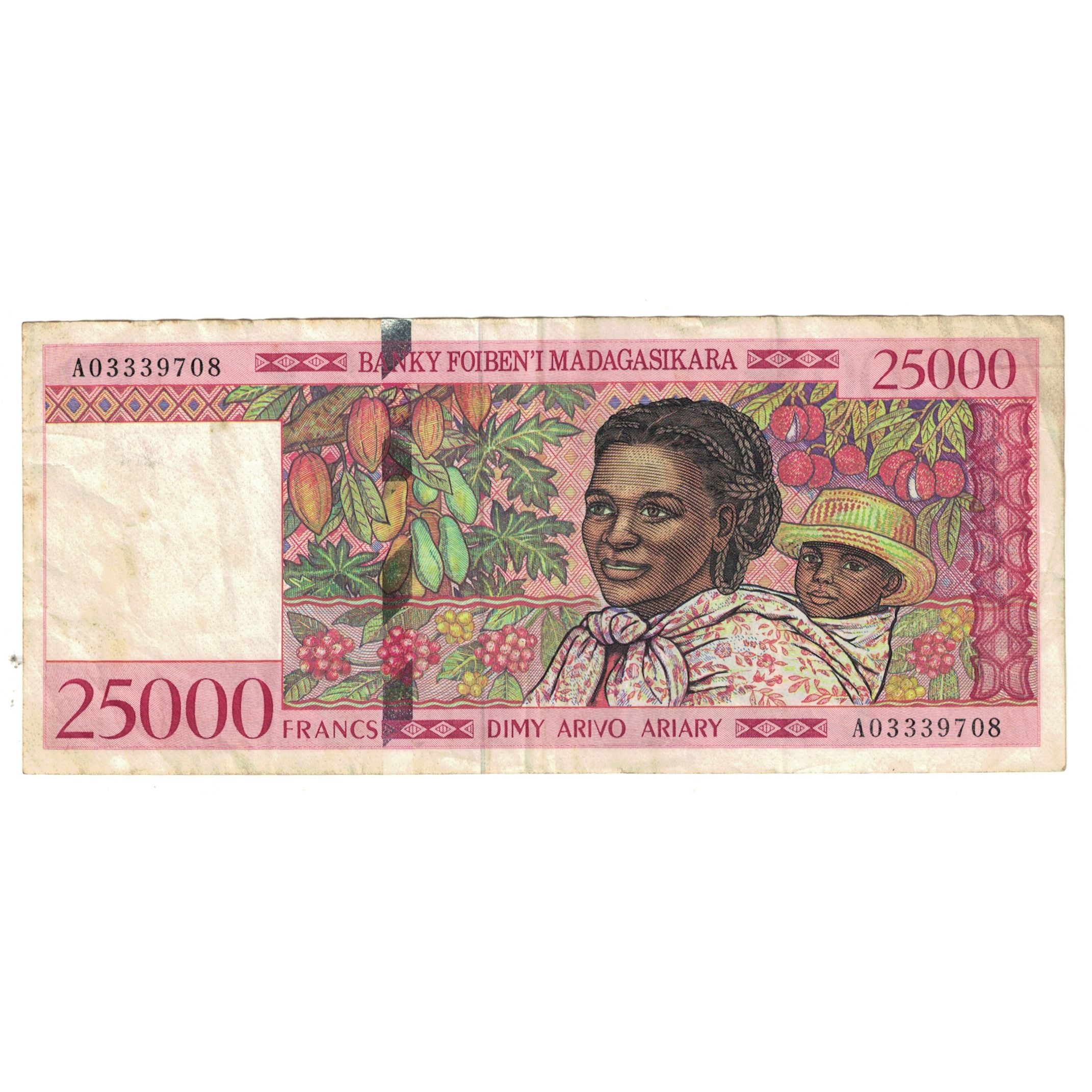 Banknote, Madagascar, 25,000 Francs = 5000 Ariary, KM:82, VF(20-25)