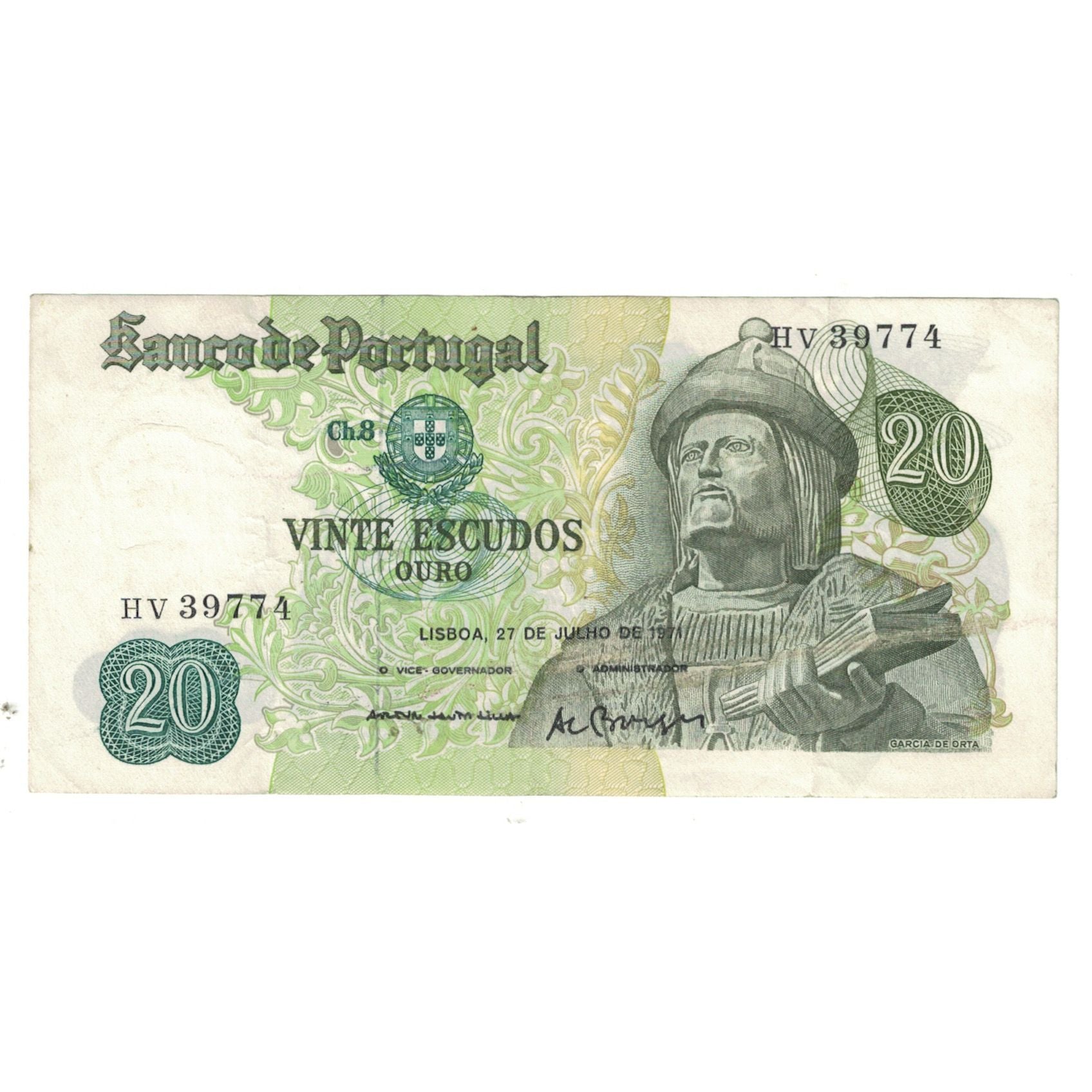 Banknote, Portugal, 20 Escudos, 1971, 1971-07-27, KM:173, EF(40-45)