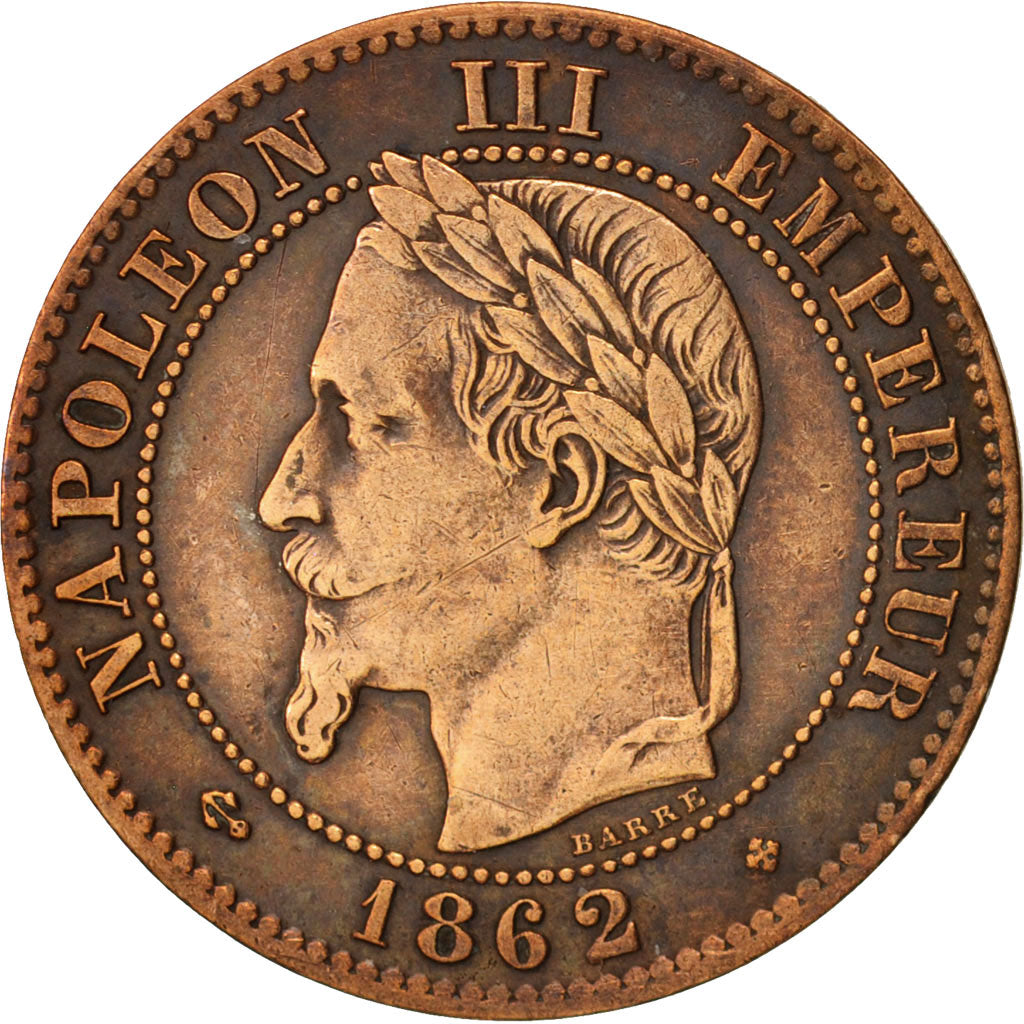 France, Napoleon III, 2 Centimes, 1862, Strasbourg,EF(40-45),KM 796.5,Gadoury104
