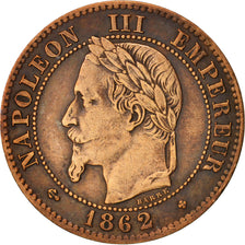 France, Napoleon III, 2 Centimes, 1862, Strasbourg,EF(40-45),KM 796.5,Gadoury104
