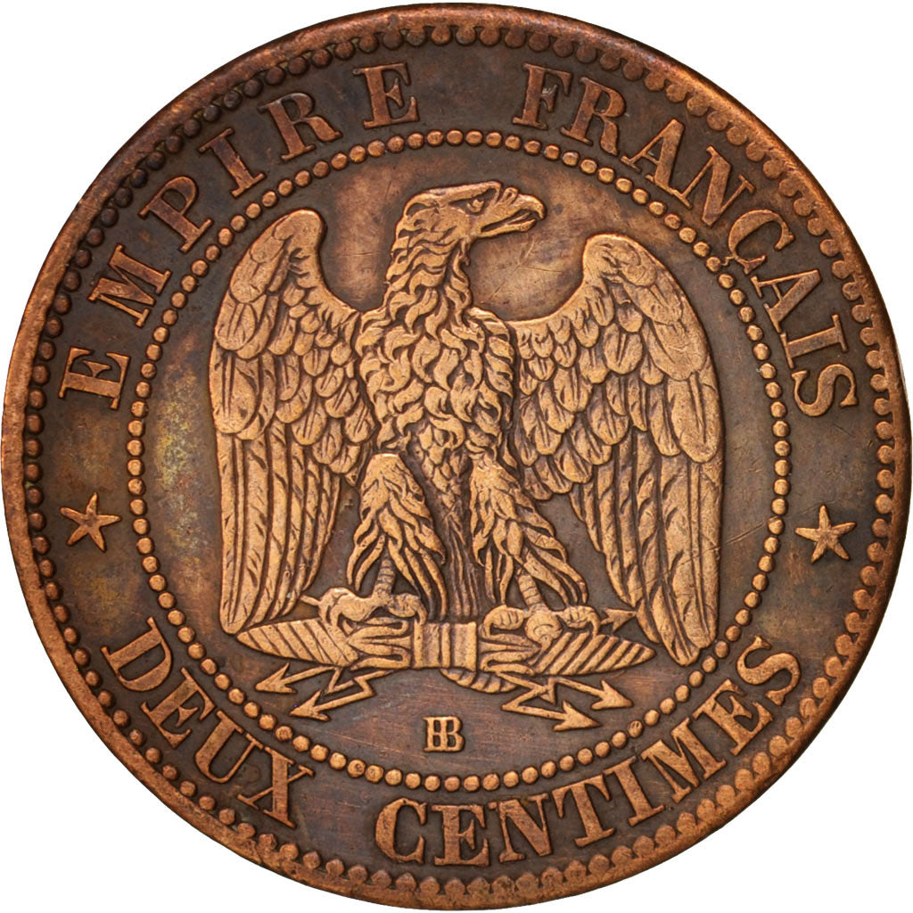 France, Napoleon III, 2 Centimes, 1862, Strasbourg,EF(40-45),KM 796.5,Gadoury104