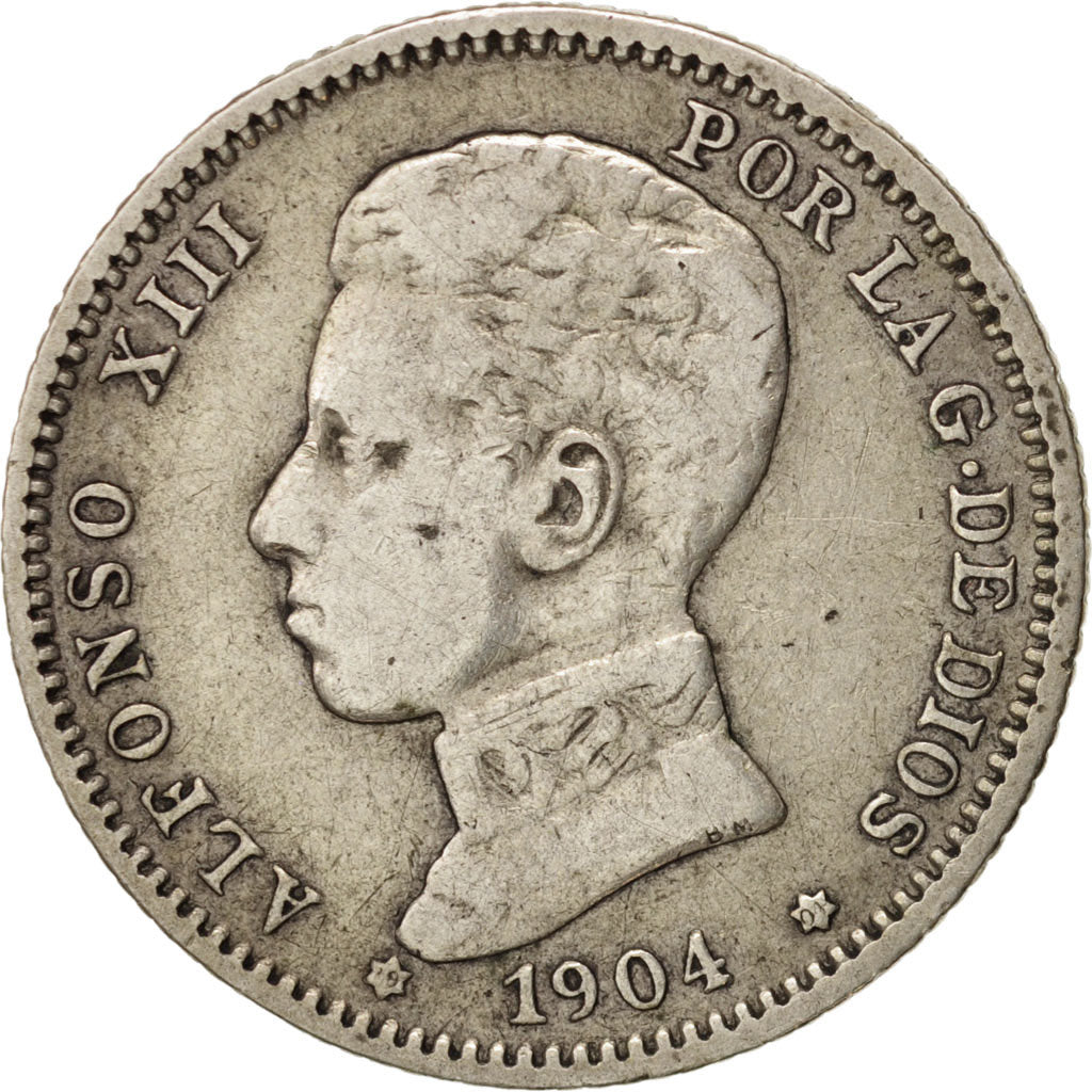 Spain, Alfonso XIII, Peseta, 1904, Madrid, VF(30-35), Silver, KM:721