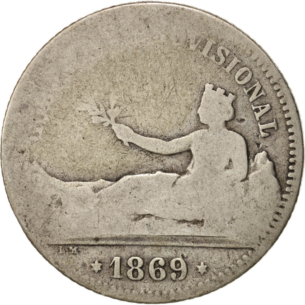 Espagne, Provisional Government, Peseta, 1869, Madrid, B, Argent, KM:652