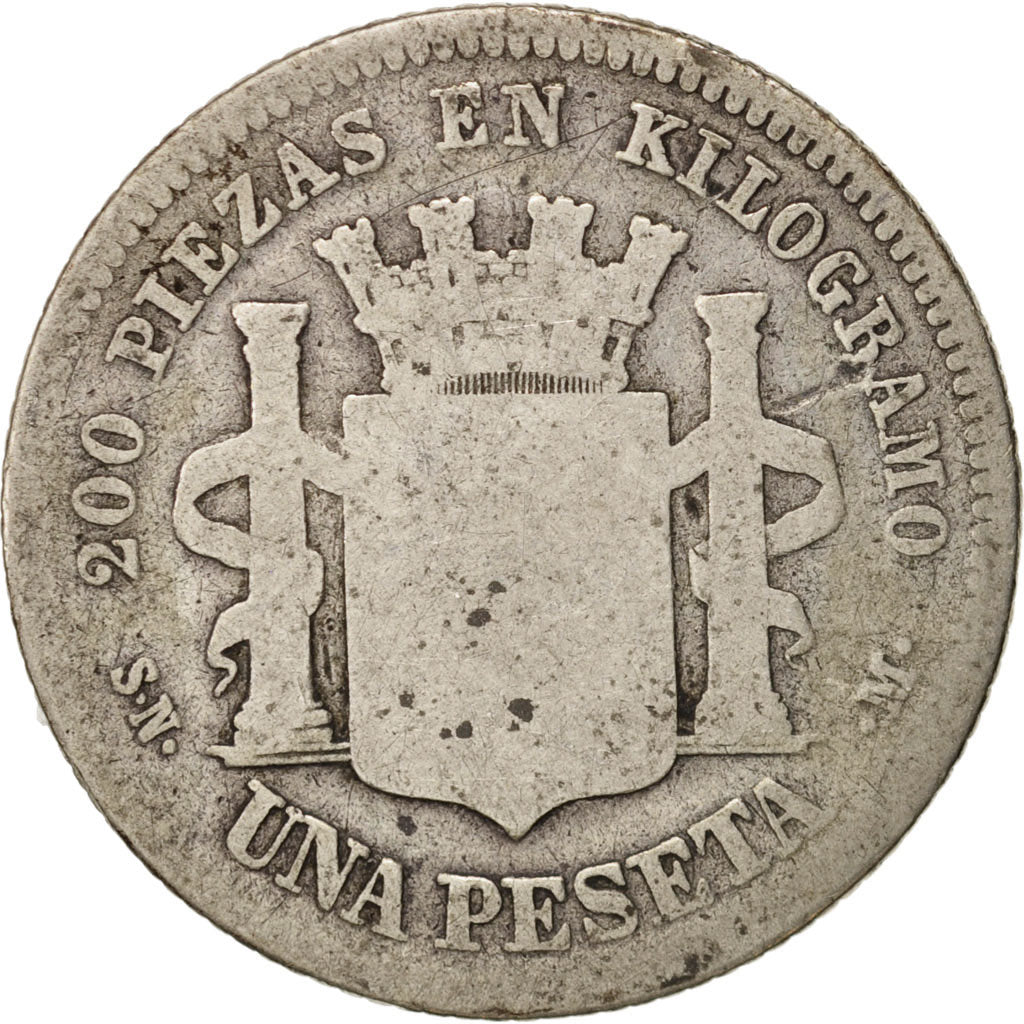 Espagne, Provisional Government, Peseta, 1869, Madrid, B, Argent, KM:652