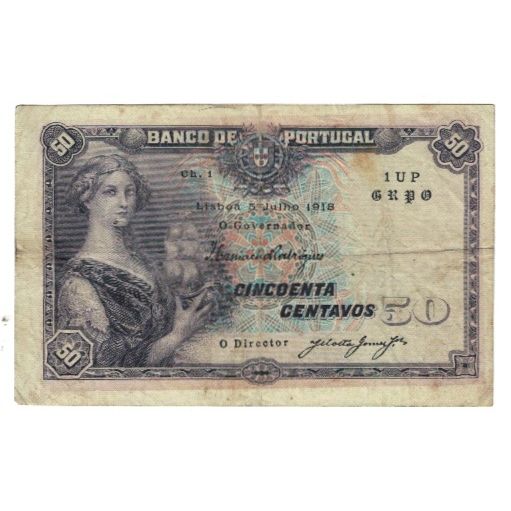 Banconote, Portogallo, 50 Centavos, 1918, 1918-06-05, KM:112a, MB