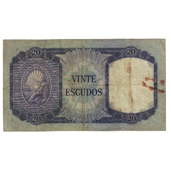 Banknote, Portugal, 20 Escudos, 1960, 1960-07-26, KM:163a, VF(20-25)