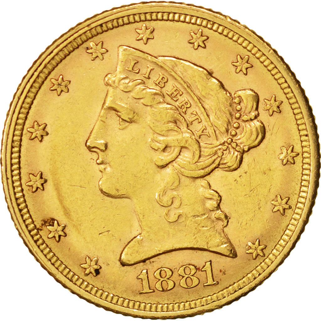 United States, Coronet Head, $5, 1881, U.S. Mint, Philadelphia, AU(50-53),KM 101