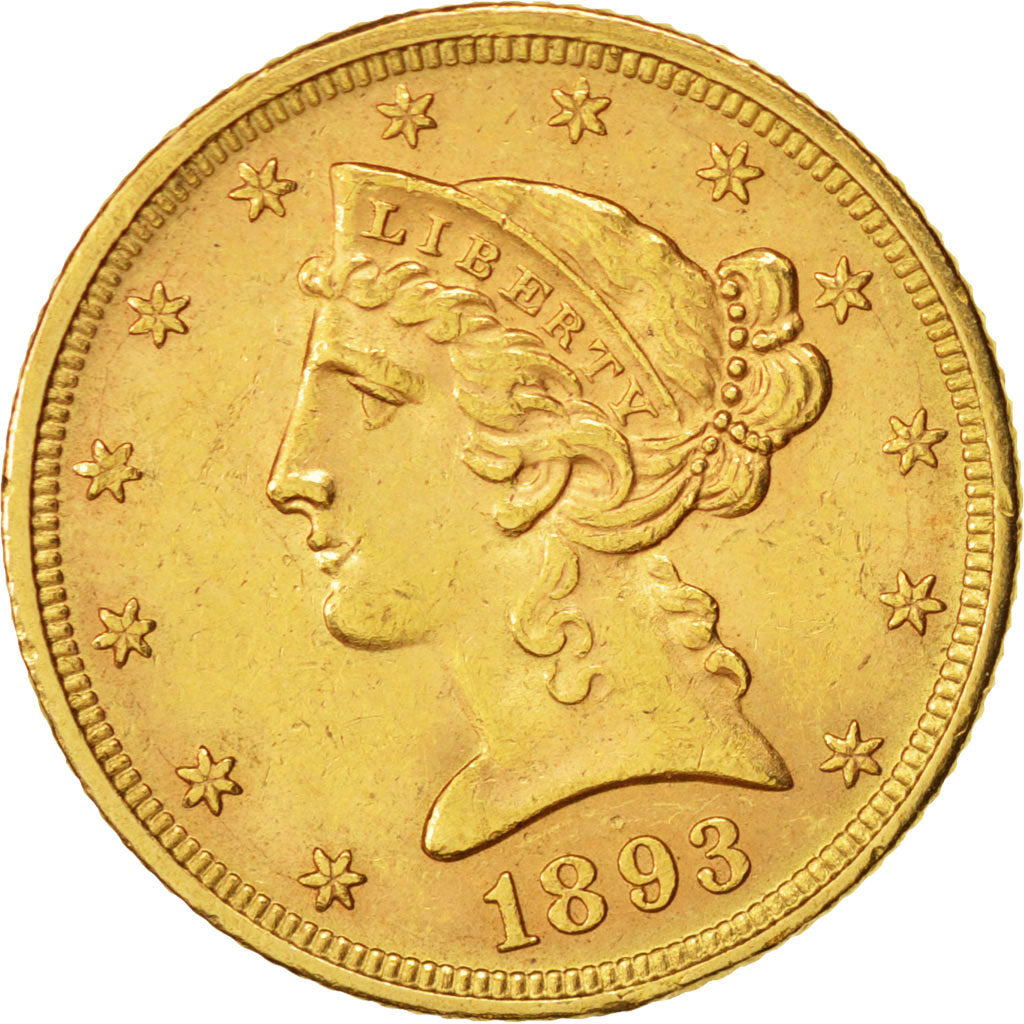 United States, Coronet Head, $5, 1893, U.S. Mint, Philadelphia, AU(50-53),KM101