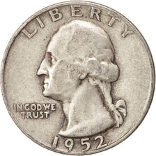 United States, Washington Quarter, 1952,U.S. Mint,San Francisco, EF(40-45),KM164