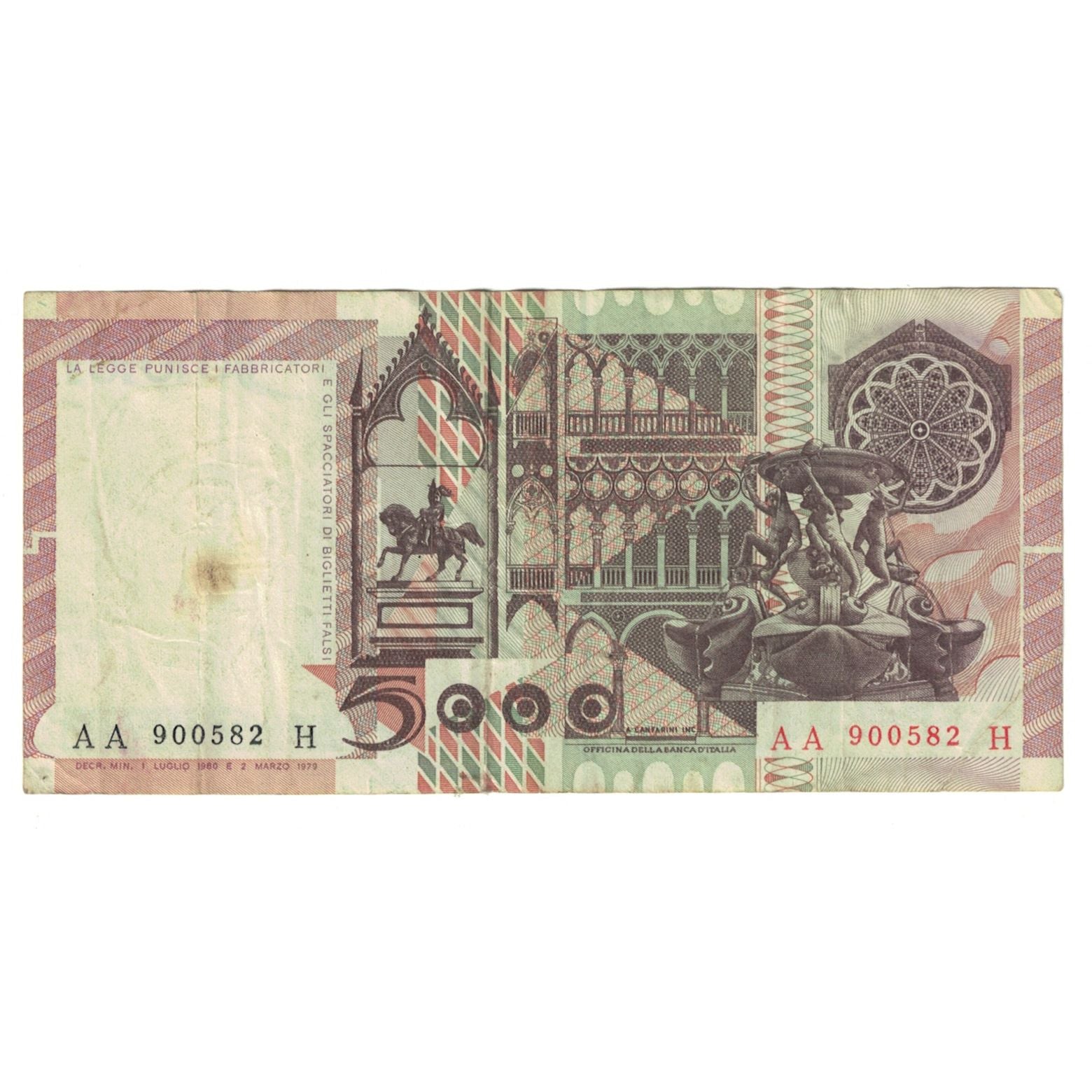 Banknote, Italy, 5000 Lire, 1980, 1980-07-01, KM:105b, EF(40-45)