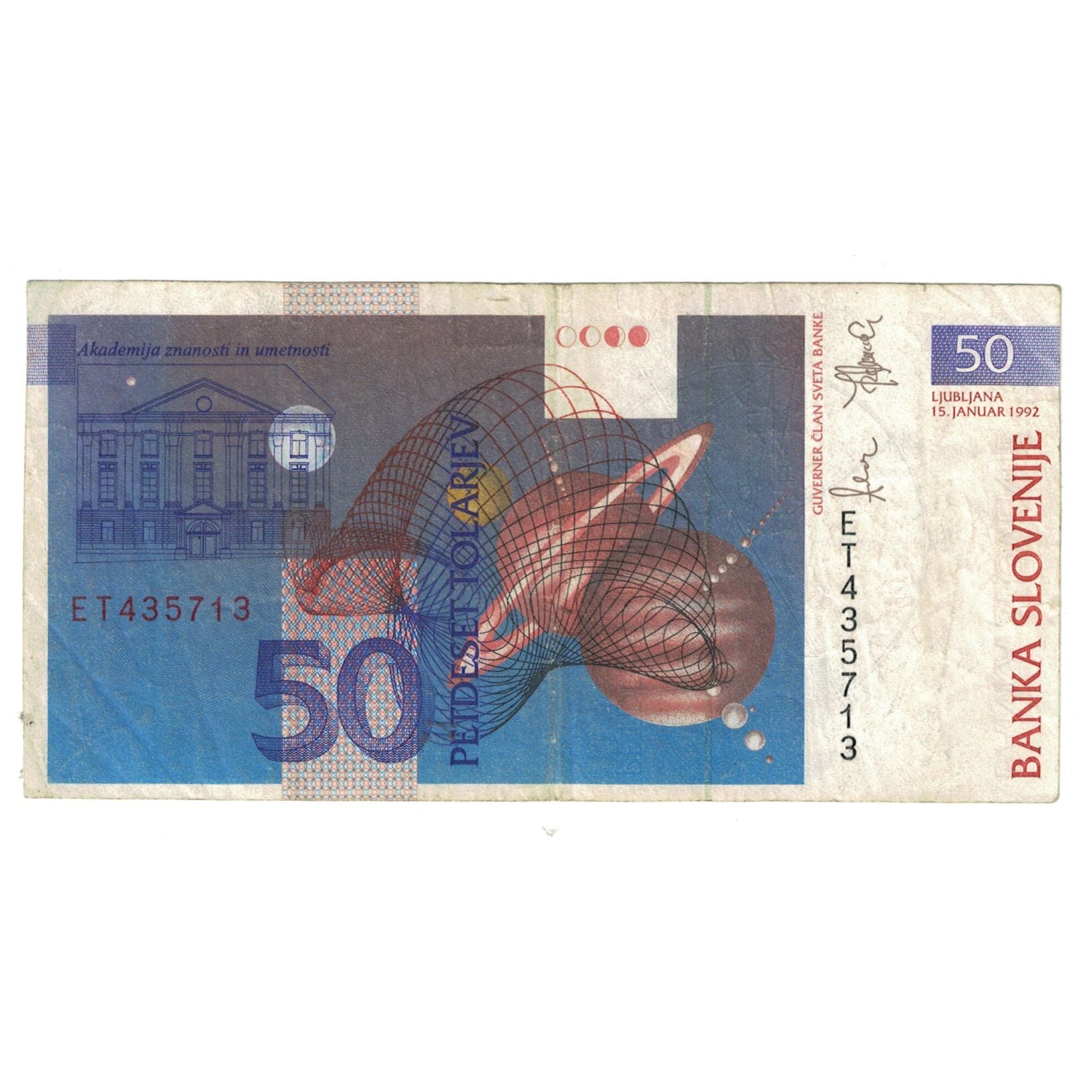 Banknote, Slovenia, 50 Tolarjev, 1992, 1992-01-15, KM:13a, EF(40-45)