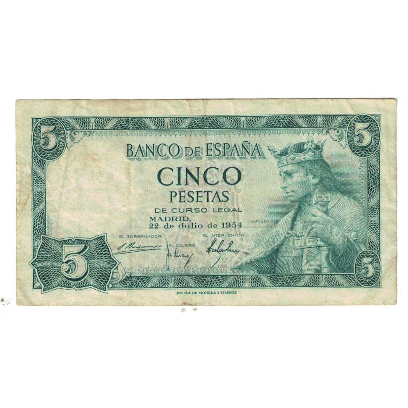 Banknote, Spain, 5 Pesetas, 1954, 1954-07-22, KM:146a, EF(40-45)