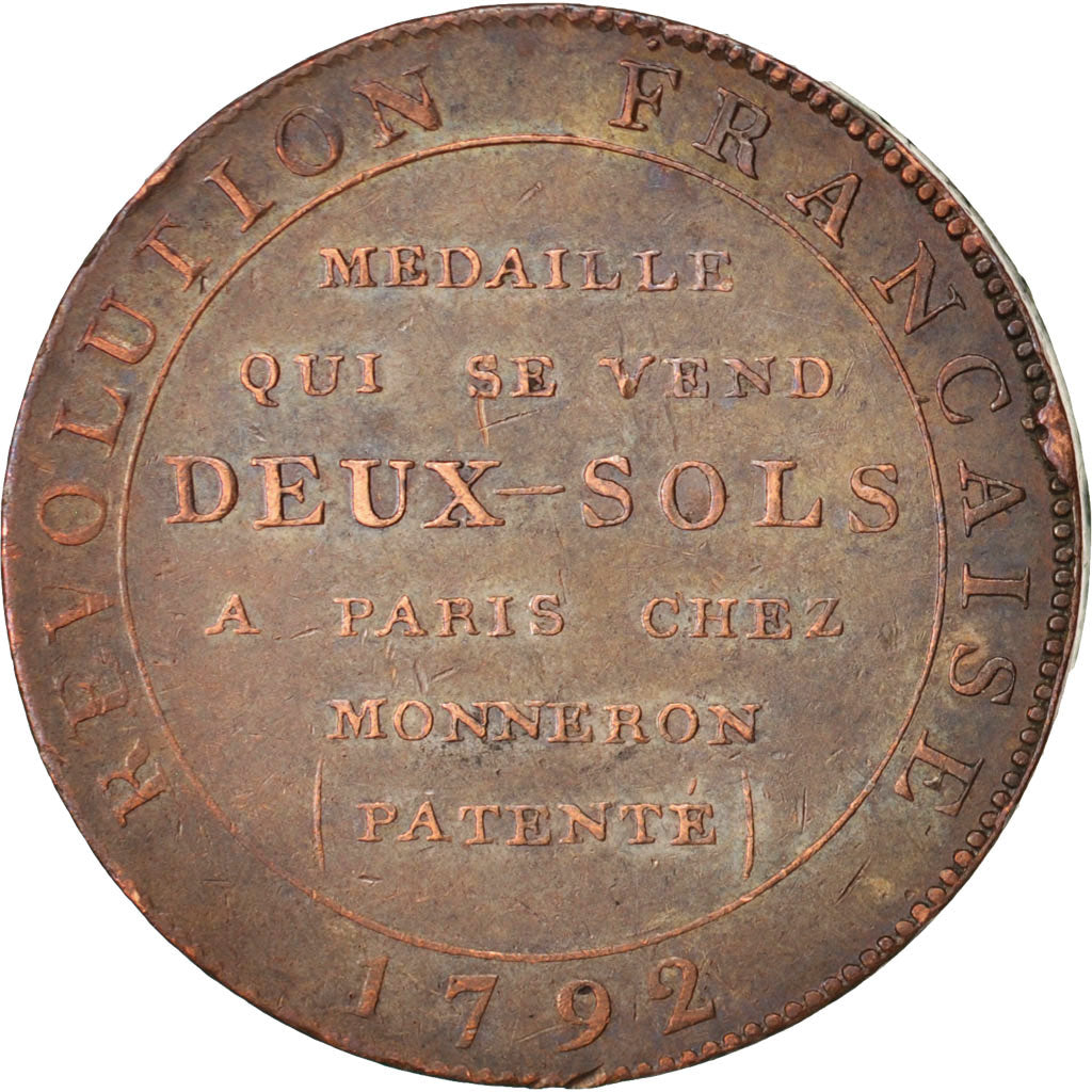 France, 2 Sols, 1792, EF(40-45), Bronze, KM:Tn25, Brandon:222
