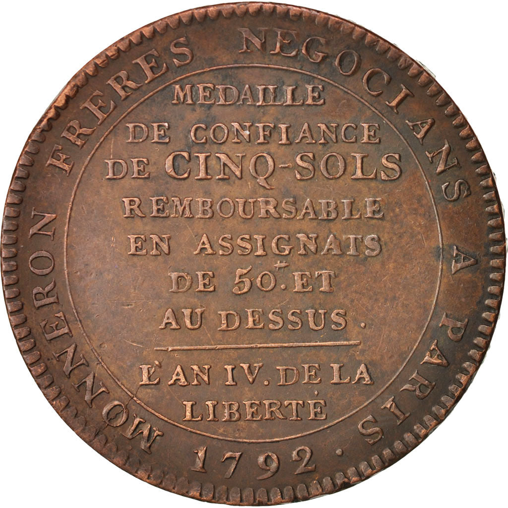 France, 5 Sols, 1792, TB+, Bronze, KM:Tn34, Brandon:224c