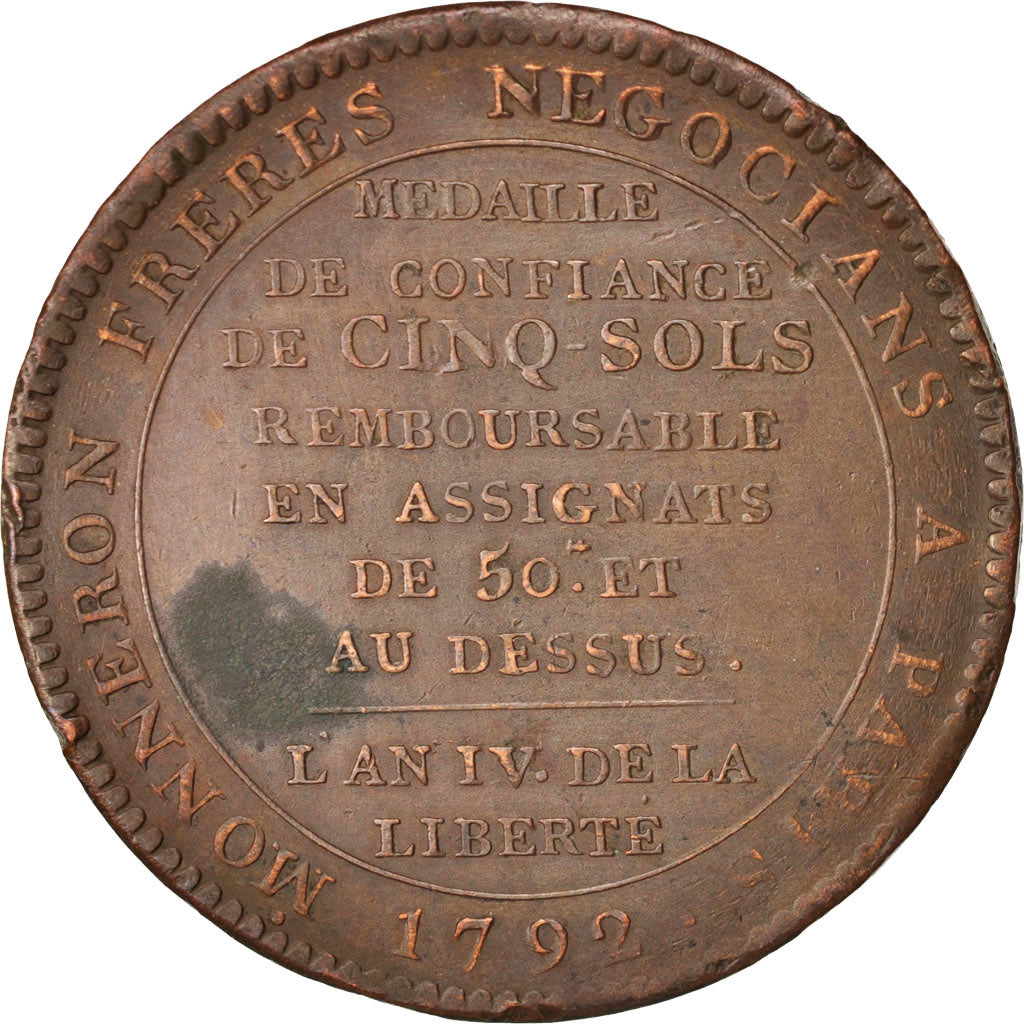 France, 5 Sols, 1792, VF(30-35), Bronze, KM:Tn34, Brandon:224c