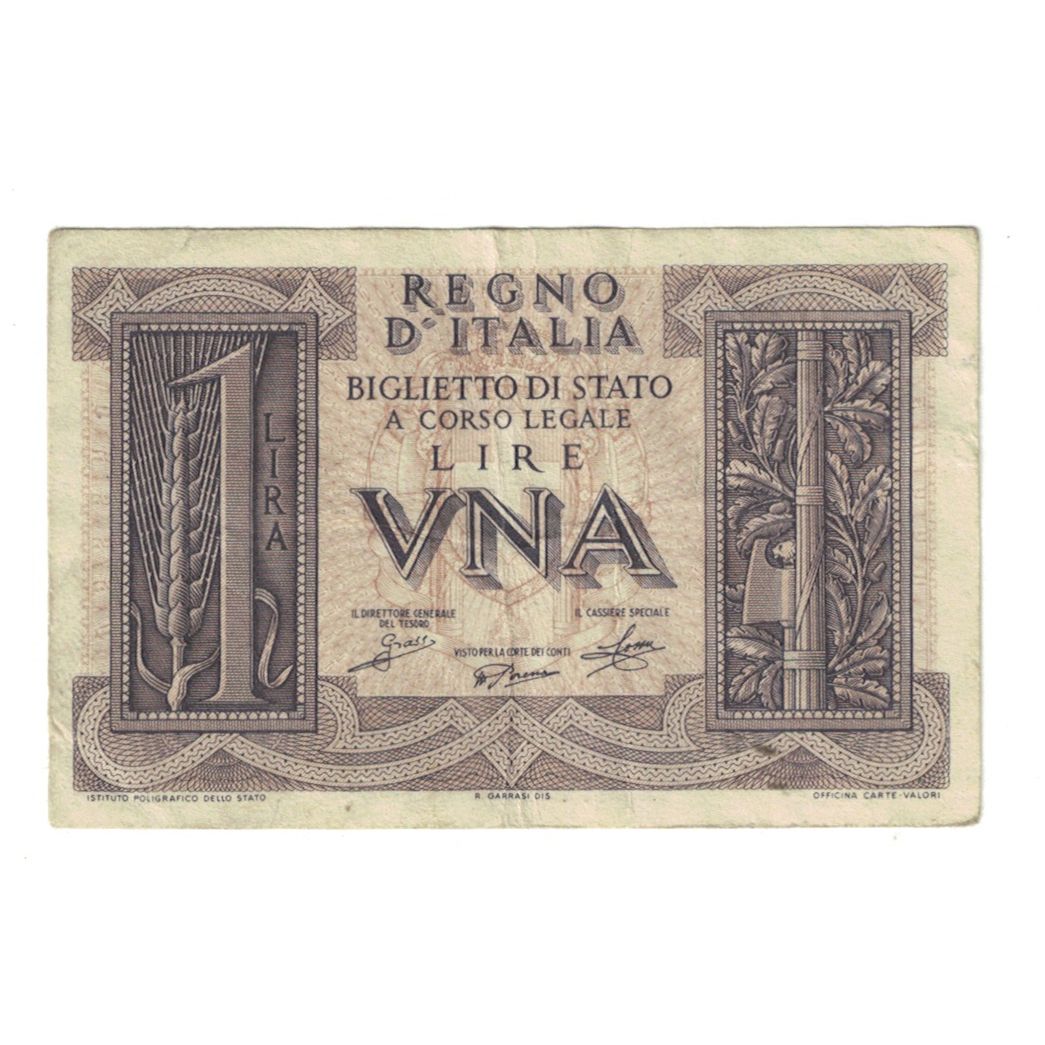 Banknote, Italy, 1 Lira, KM:26, EF(40-45)