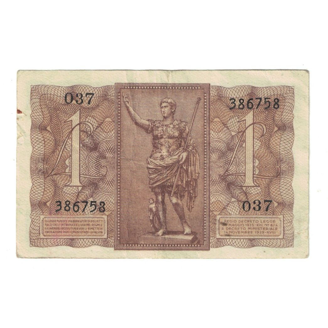 Banknote, Italy, 1 Lira, KM:26, EF(40-45)