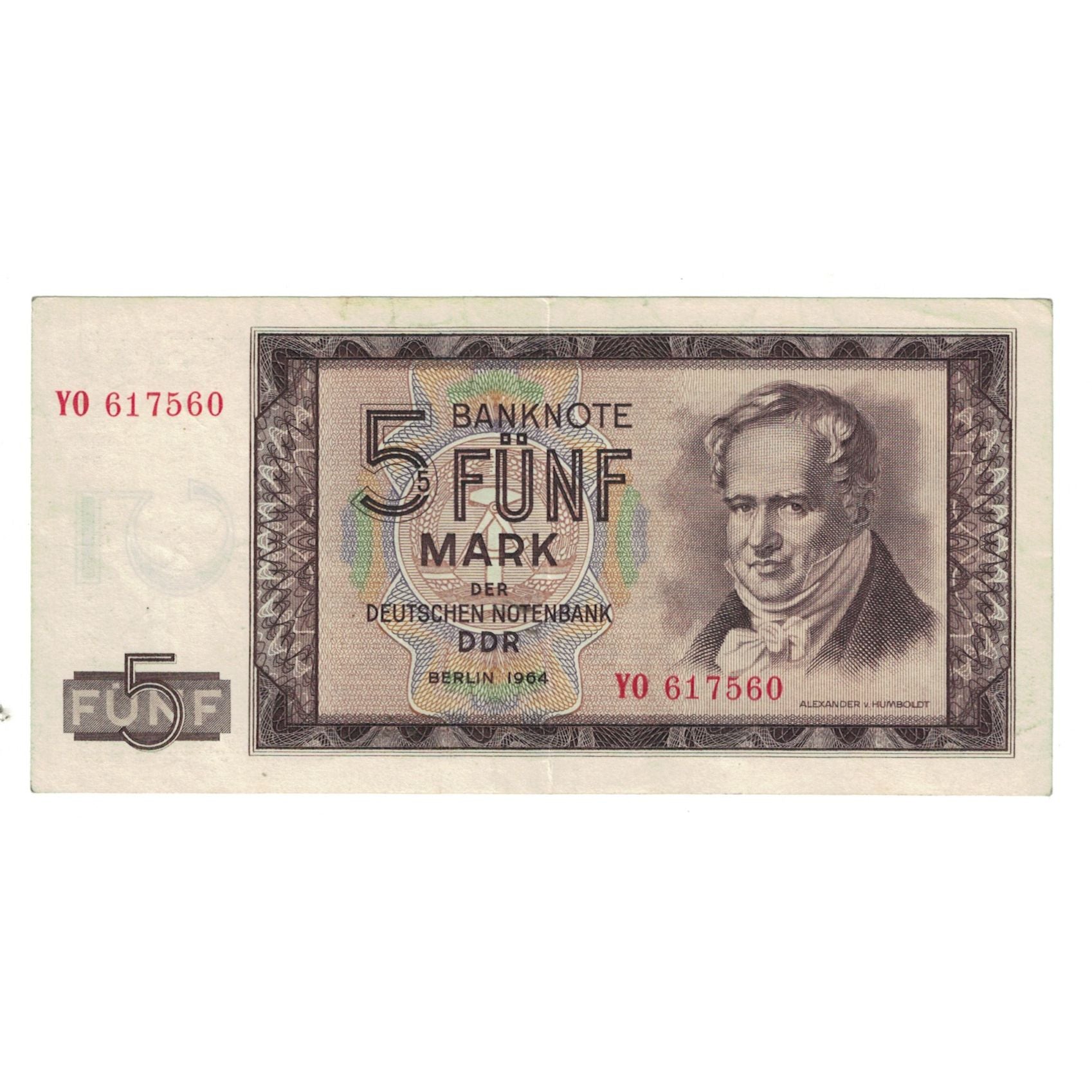 Banconote, Germania - Repubblica Democratica, 5 Mark, 1964, KM:22a, BB