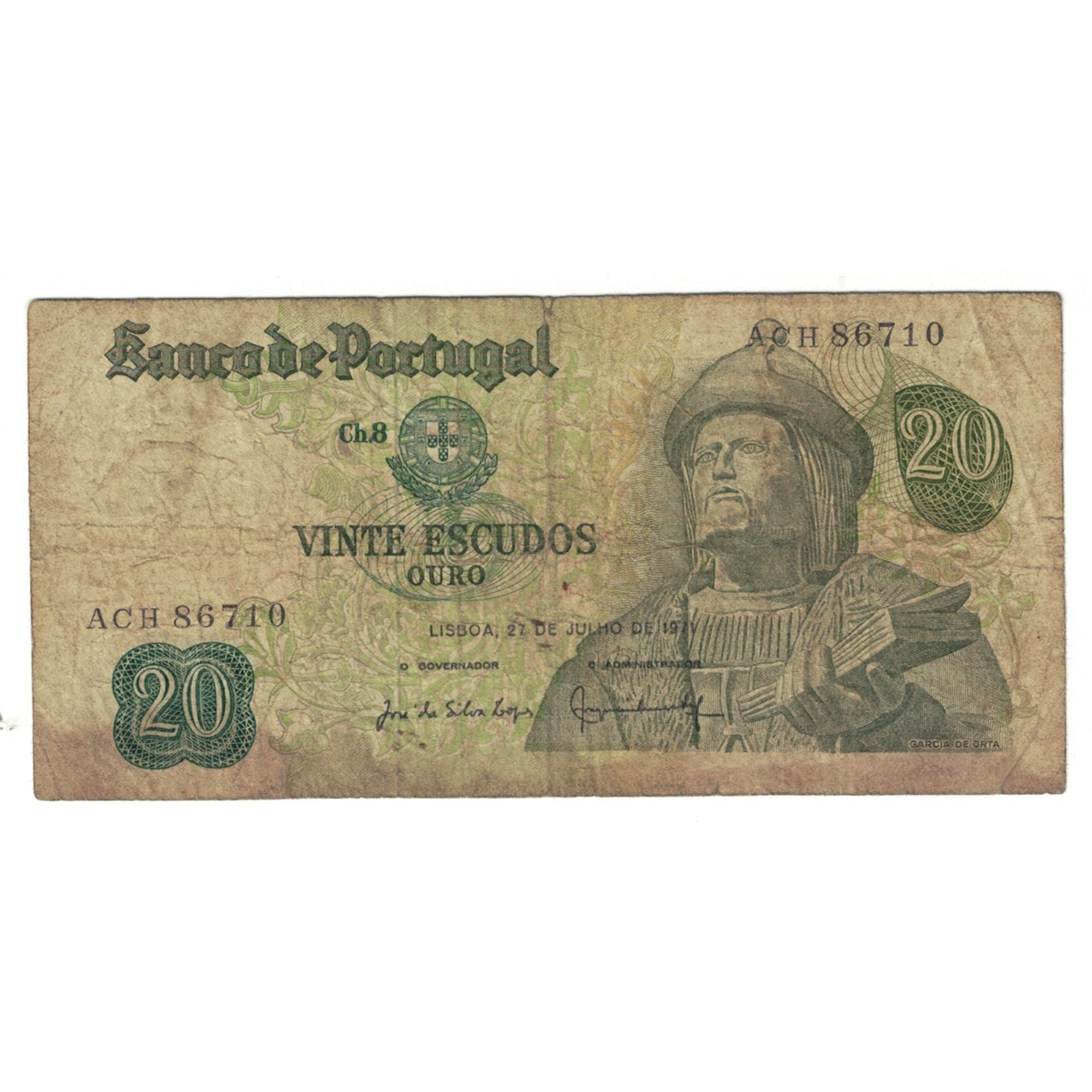Banconote, Portogallo, 20 Escudos, 1971, KM:173, 1971-07-27, B