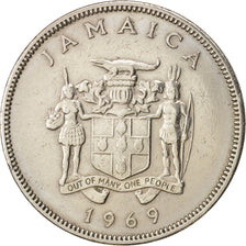 Jamaica, Elizabeth II, 25 Cents, 1969, Franklin Mint, EF(40-45), Copper-nickel