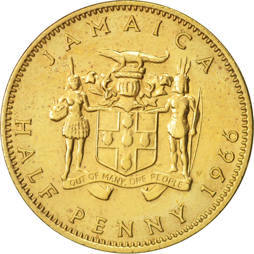 Jamaica, Elizabeth II, 1/2 Penny, 1966, AU(55-58), Nickel-brass, KM:38
