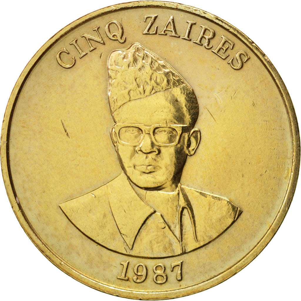Zaire, 5 Zaïres, 1987, AU(50-53), Brass, KM:14