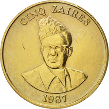 Zaire, 5 Zaïres, 1987, AU(50-53), Brass, KM:14