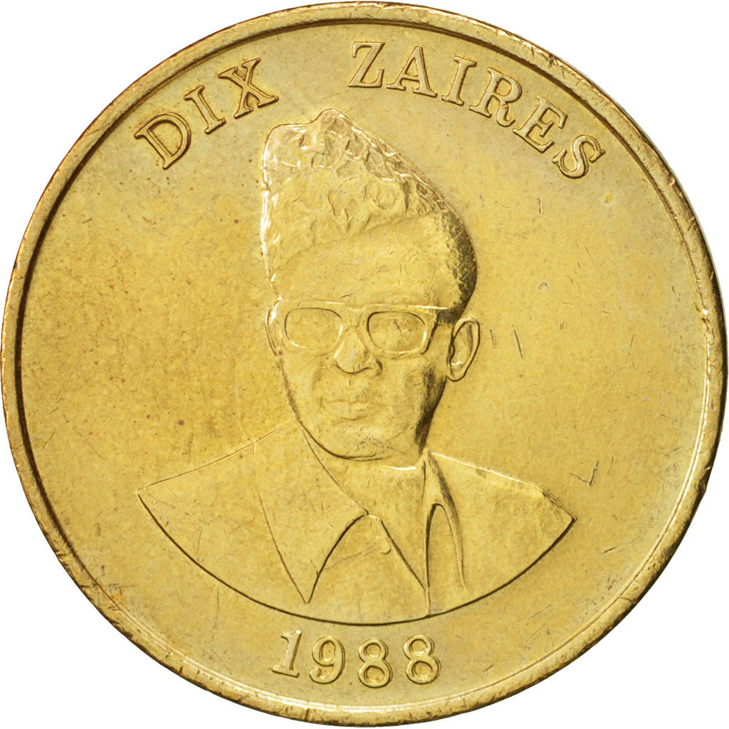 Zaire, 10 Zaïres, 1988, AU(55-58), Brass, KM:19