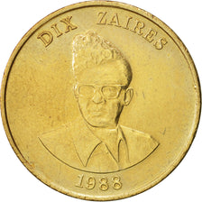 Zaire, 10 Zaïres, 1988, AU(55-58), Brass, KM:19