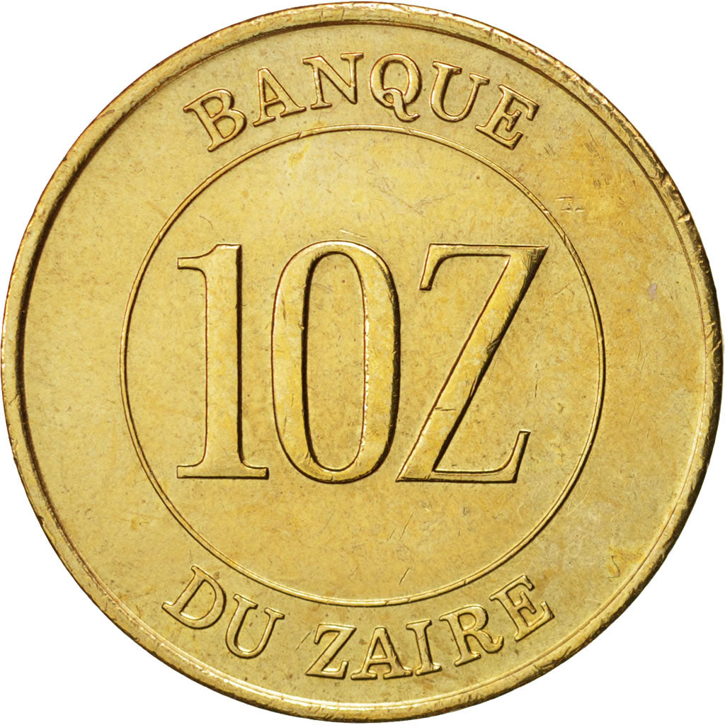 Zaire, 10 Zaïres, 1988, AU(55-58), Brass, KM:19