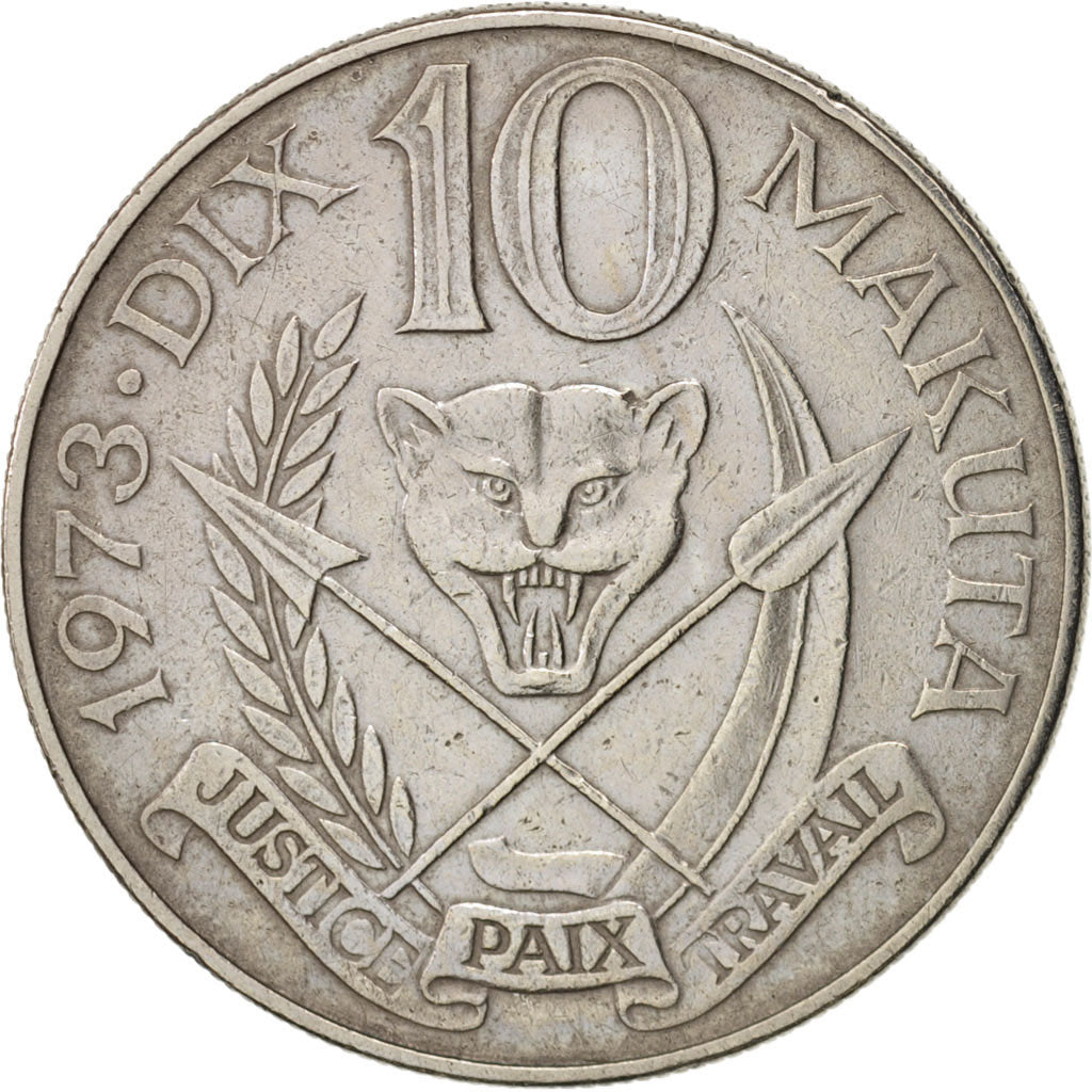 Zaire, 10 Makuta, 1973, EF(40-45), Copper-nickel, KM:7
