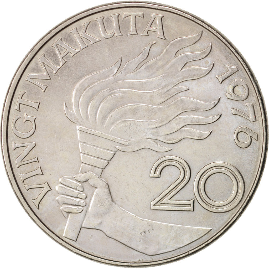Zaire, 20 Makuta, 1976, AU(55-58), Copper-nickel, KM:8