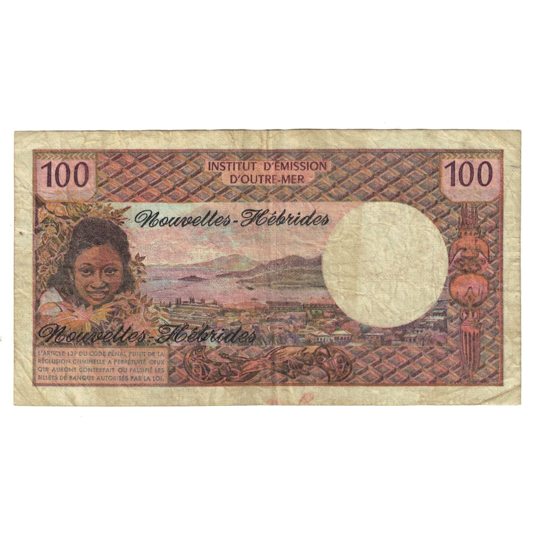 Banknote, New Hebrides, 100 Francs, 1975, KM:18c, VF(20-25)