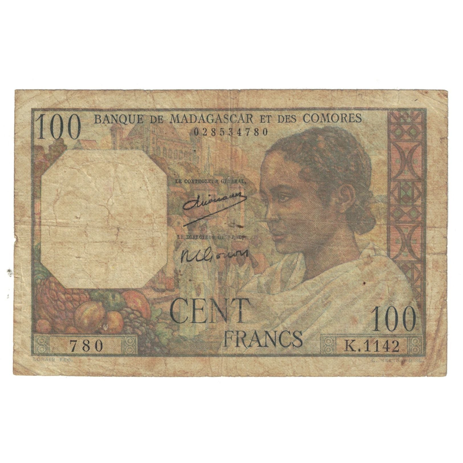 Banknote, Comoros, 100 Francs, 1963, KM:3b, F(12-15)