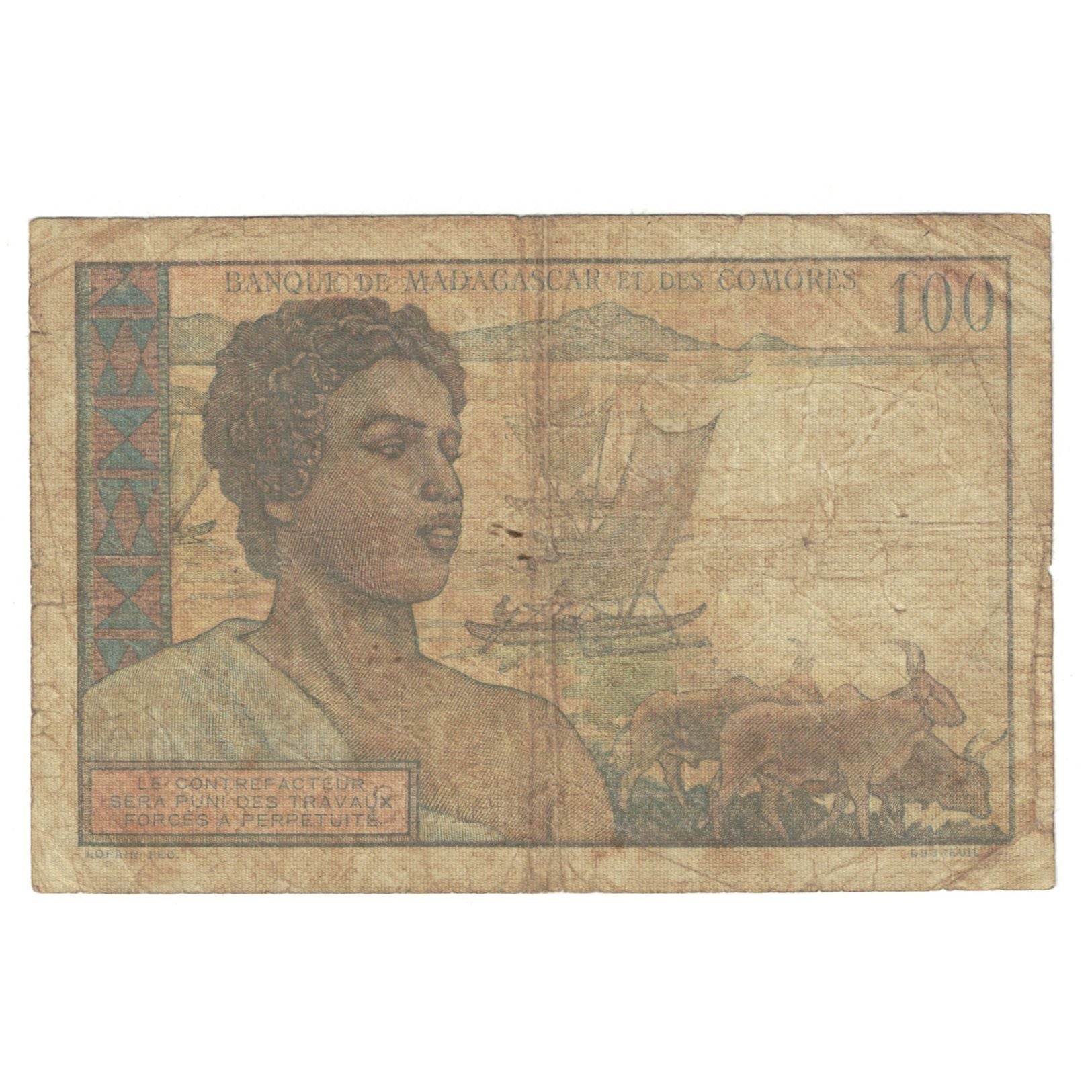 Banknote, Comoros, 100 Francs, 1963, KM:3b, F(12-15)